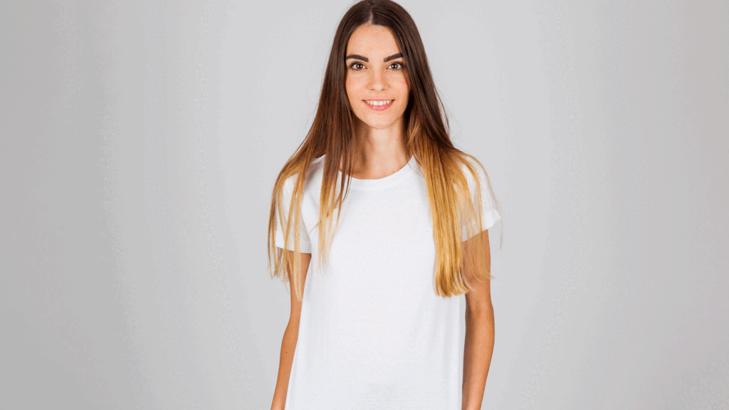 Girl wearing white shirt.